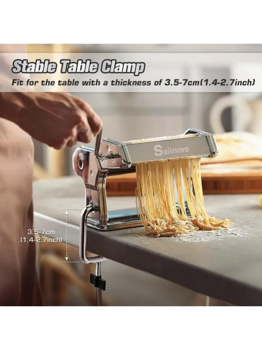 3-in-1 Pasta Maker with 9 Thickness Settings, Stainless Steel, Easy Clean, for